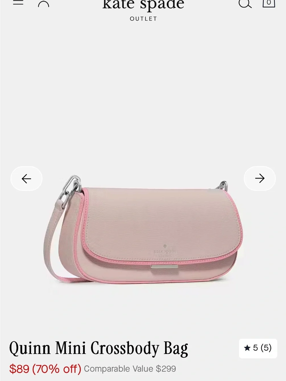 kate spade Small Quinn Mini Crossbody Bag in Pale Pink with Pink Trim